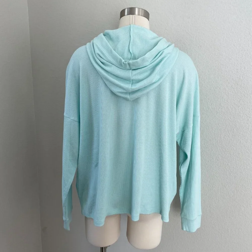 Eileen Fisher Womens XL Cozy Waffle Knit Hooded Top Boxy Fit Pullover‎ Mint